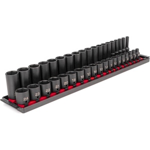 image:imageTEKTON 38 Inch Drive SemiDeep 6Point Impact Socket Set with Rail 19Piece 624 mm  SID91117Standard and Deep