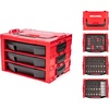 image:imageTEKTON 38 Inch Drive Shallow SemiDeep and Deep 6Point Socket and Ratchet Set in Modular Stacking Tool Box 117Piece 141 in 624 mm  SKT16302