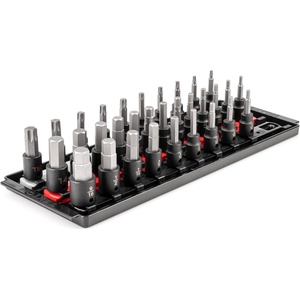 image:imageTEKTON 38 Inch Drive Hex and Torx Impact Bit Socket Set with Rails and Tray 32Piece 532916 in 414 mm T20T60  SIB91202Hex and Torx Bit Set