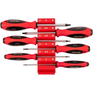 image:imageTEKTON Slotted Screwdriver Set with Red Modular Organizers  4 Inch Shanks 6Piece 38 mm  DWS90106